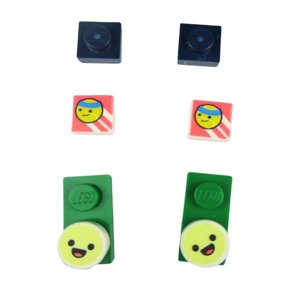 Lego Navy Square, Tennis Ball and Happy Face Emoji Building Brick Stud Earrings